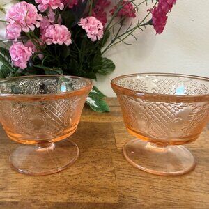 Federal Glass Normandie Pink‎ Depression Glass Sherbet Dishes Vintage Footed